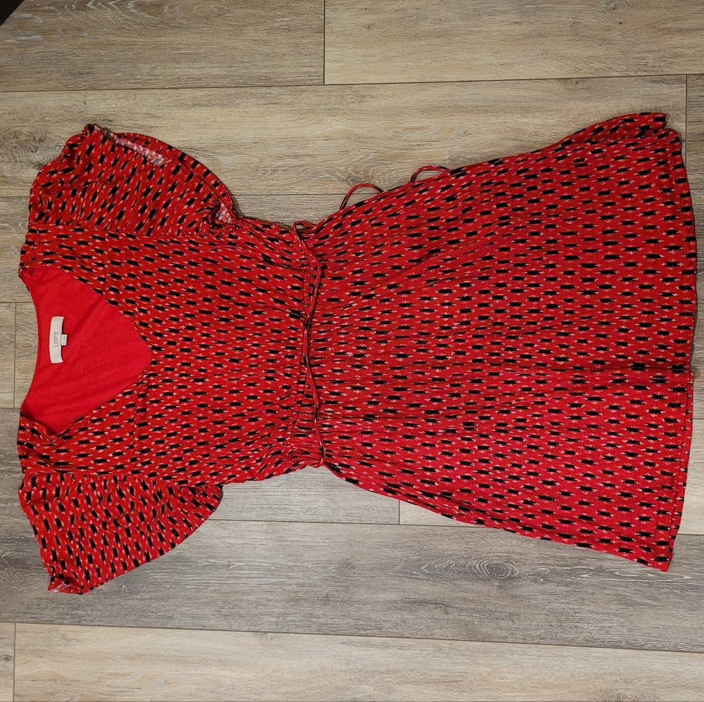 LOFT- Red Geometric Sundress- Medium